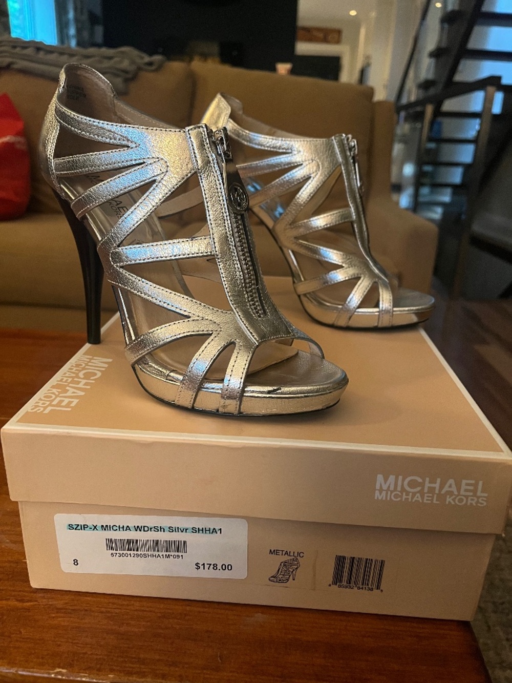 Michael Kors Silver Zipper Heels Size 8
